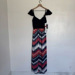 Trixxi XL Navy Chevron Maxi Dress Cold Shoulder Lace Detail Red White Blue